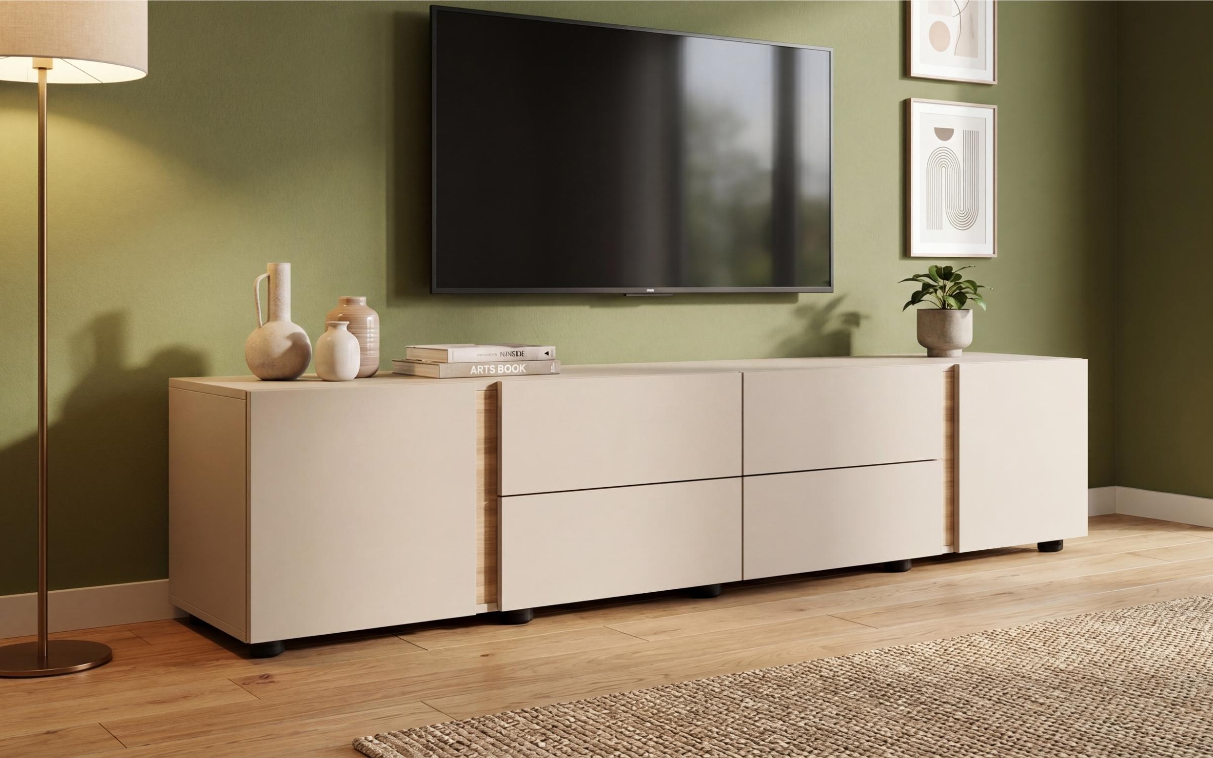 Έπιπλο TV Omonia, cashmere + δρυς Castello honey  1
